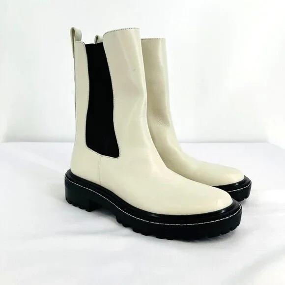 Tory Burch Women's Size 9 Benton Boot Vachetta Calf Heavy Boots In Ivory/Black - Picture 1 of 15